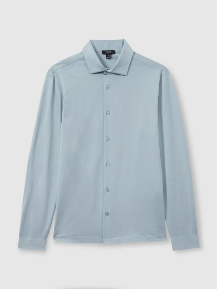 REISS Sweaters Men Mercerised Cotton Jersey Shirt Soft Blue