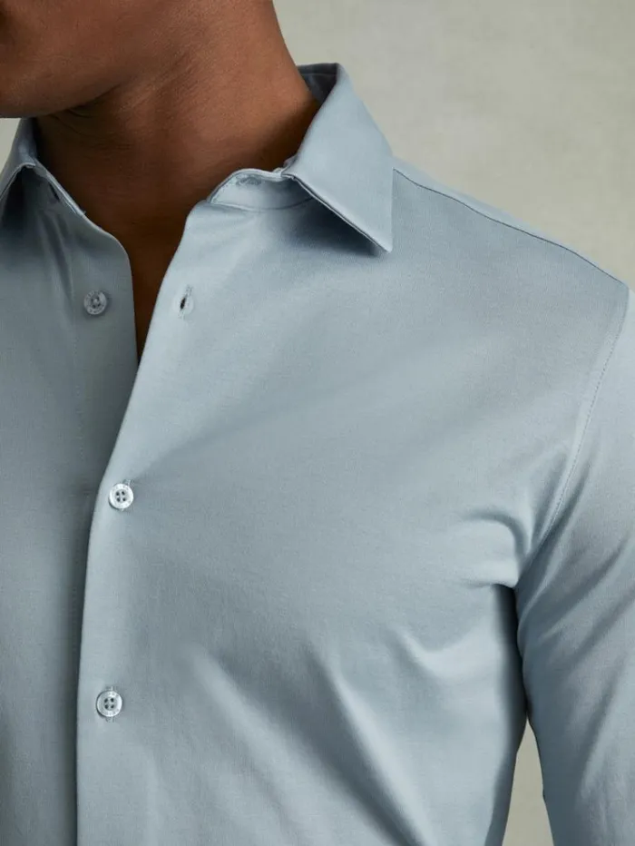 REISS Sweaters Men Mercerised Cotton Jersey Shirt Soft Blue
