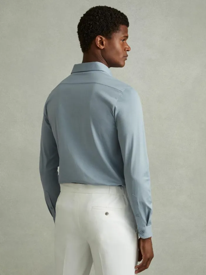REISS Sweaters Men Mercerised Cotton Jersey Shirt Soft Blue