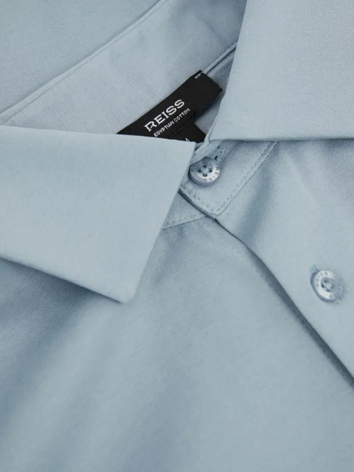 REISS Sweaters Men Mercerised Cotton Jersey Shirt Soft Blue