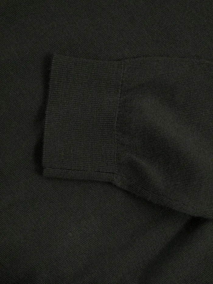 REISS Sweaters Men Merino Wool HalfZip Funnel Neck Jumper Dark Military Green