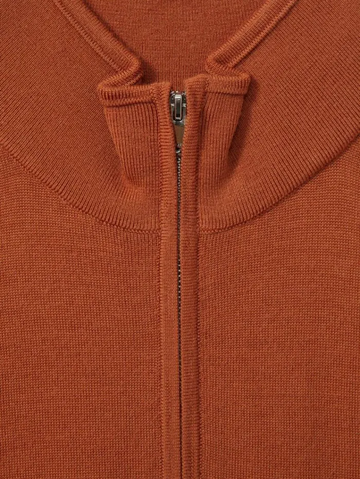 REISS Sweaters Men Merino Wool HalfZip Funnel Neck Jumper Hot Orange