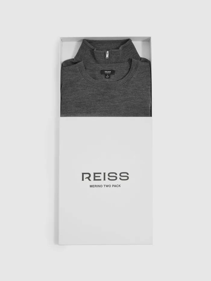 REISS Sweaters Men Pack Of Two Merino Wool Jumpers Derby Grey Marl