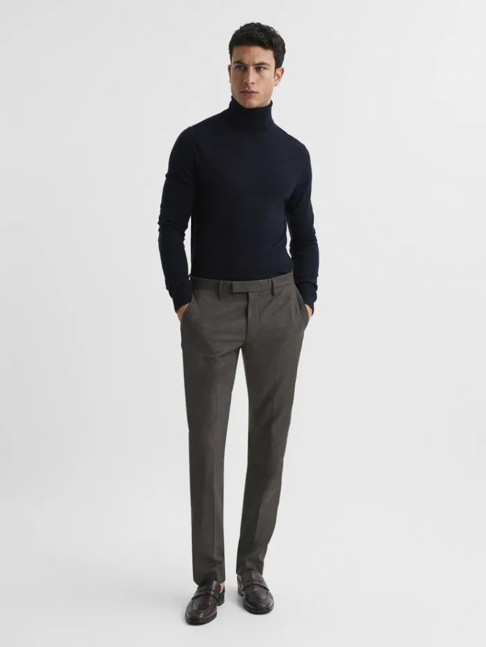 REISS Sweaters Men Slim Fit Merino Wool Roll Neck Jumper Navy