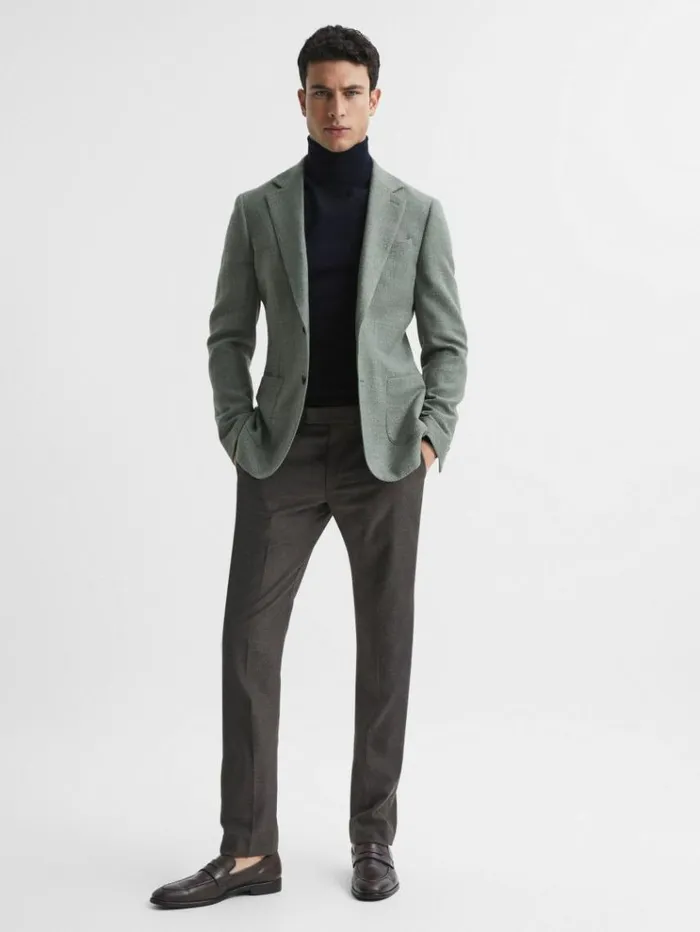 REISS Sweaters Men Slim Fit Merino Wool Roll Neck Jumper Navy