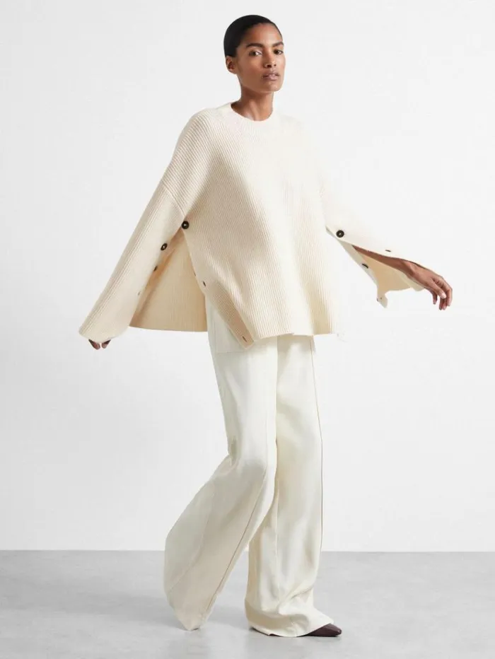 REISS Sweaters Women Atelier Buttoned Wool And Cashmere Jumper Ivory