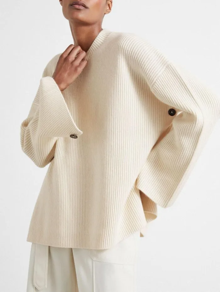 REISS Sweaters Women Atelier Buttoned Wool And Cashmere Jumper Ivory