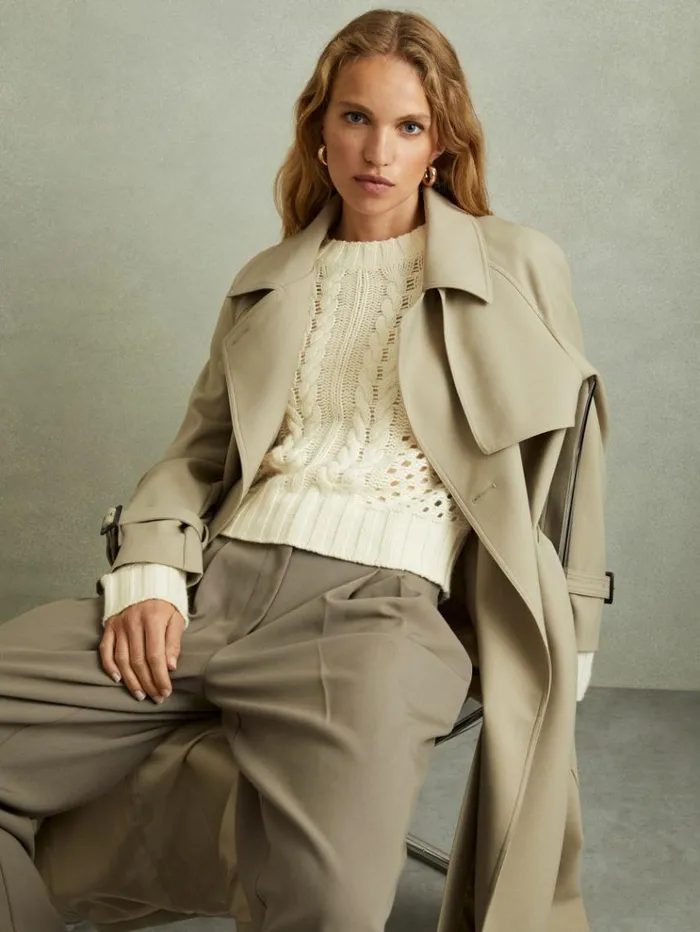 REISS Sweaters Women Cable Knit Jumper With Wool And Cashmere Ivory