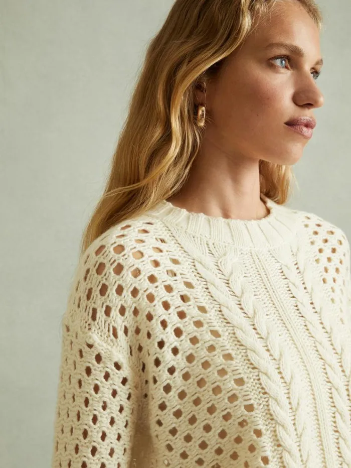 REISS Sweaters Women Cable Knit Jumper With Wool And Cashmere Ivory