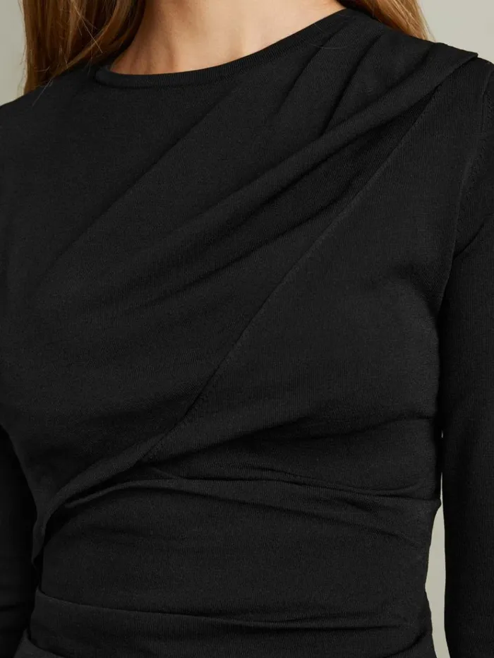REISS Sweaters Women Draped Front Ruched Top Black