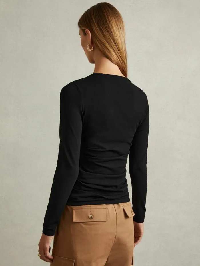 REISS Sweaters Women Draped Front Ruched Top Black