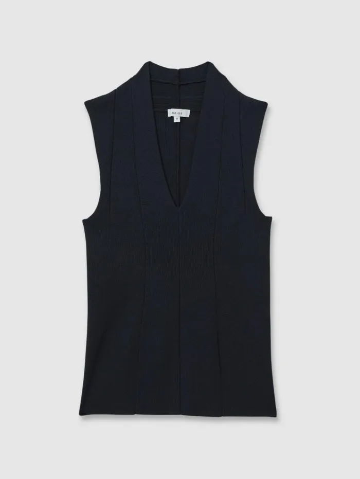 REISS Sweaters Women Knitted Sleeveless VNeck Vest Navy