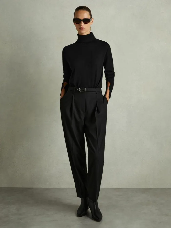 REISS Sweaters Women Merino Wool Roll Neck Jumper Black