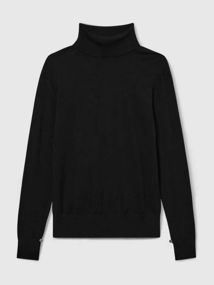 REISS Sweaters Women Merino Wool Roll Neck Jumper Black