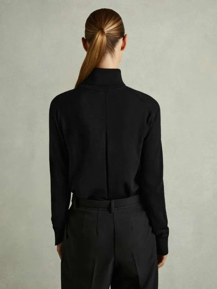REISS Sweaters Women Merino Wool Roll Neck Jumper Black