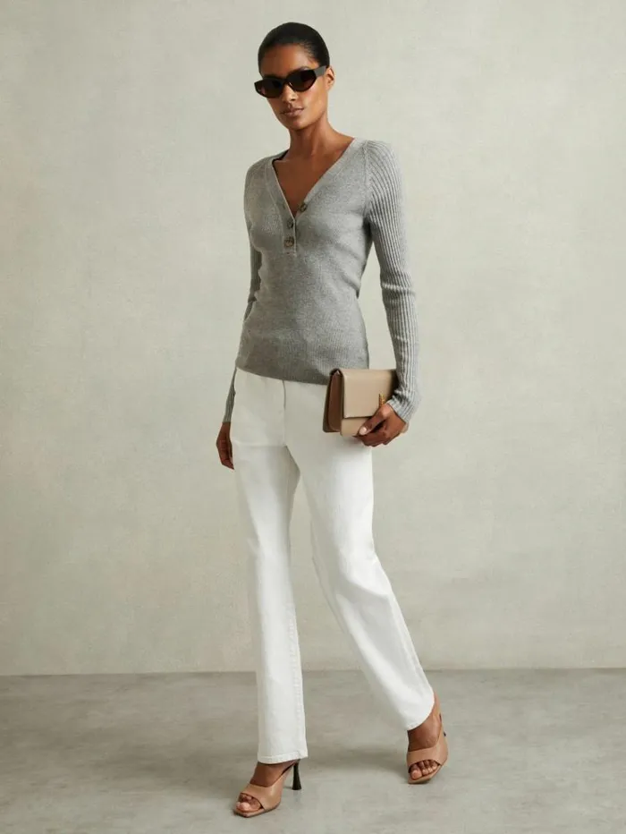 REISS Sweaters Women Ribbed Sleeve Jumper Grey