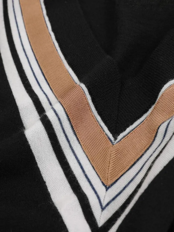 REISS Sweaters Women Striped Trim VNeck Jumper Blackwhite