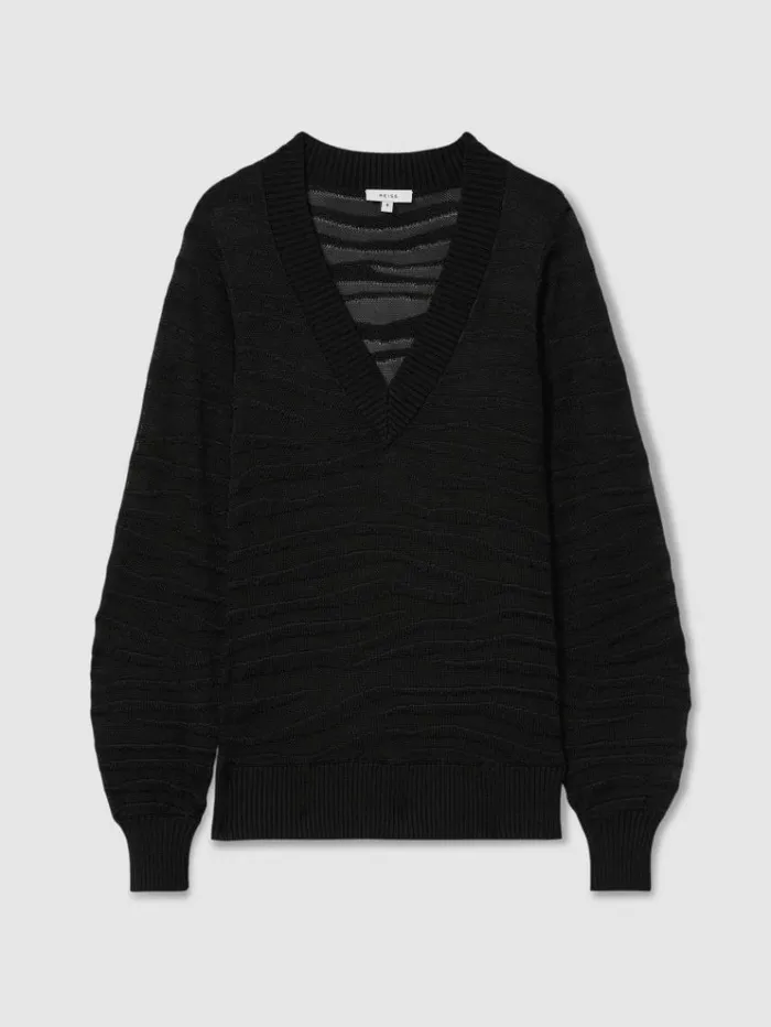 REISS Sweaters Women Striped VNeck Jumper Black