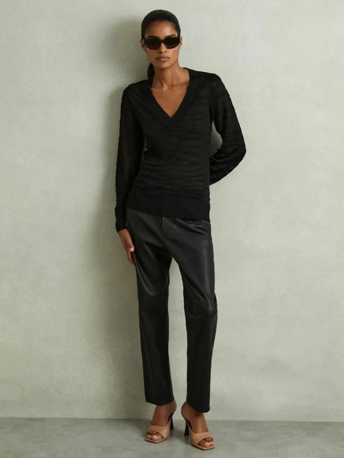 REISS Sweaters Women Striped VNeck Jumper Black