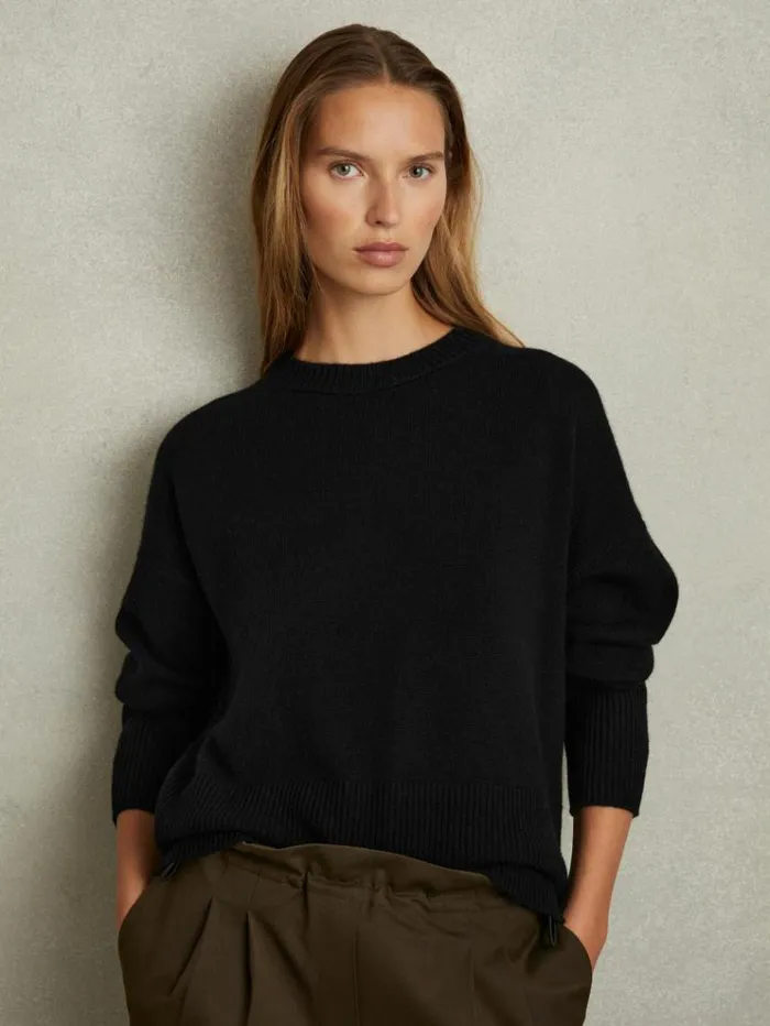 REISS Sweaters Women WoolBlend Crew Neck Jumper Black