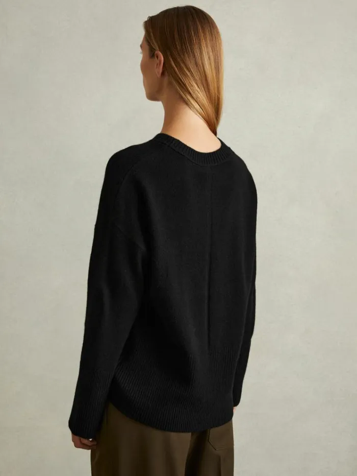 REISS Sweaters Women WoolBlend Crew Neck Jumper Black