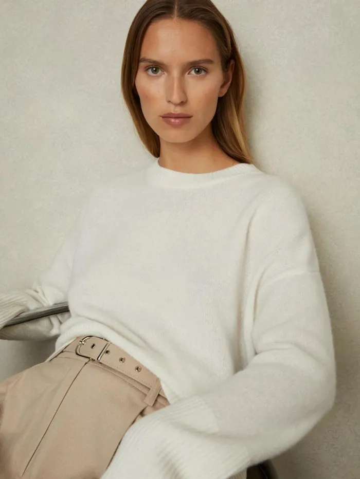 REISS Sweaters Women WoolBlend Crew Neck Jumper Cream