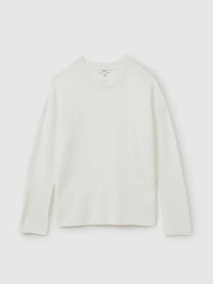 REISS Sweaters Women WoolBlend Crew Neck Jumper Cream