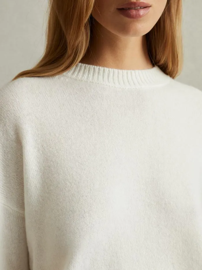 REISS Sweaters Women WoolBlend Crew Neck Jumper Cream
