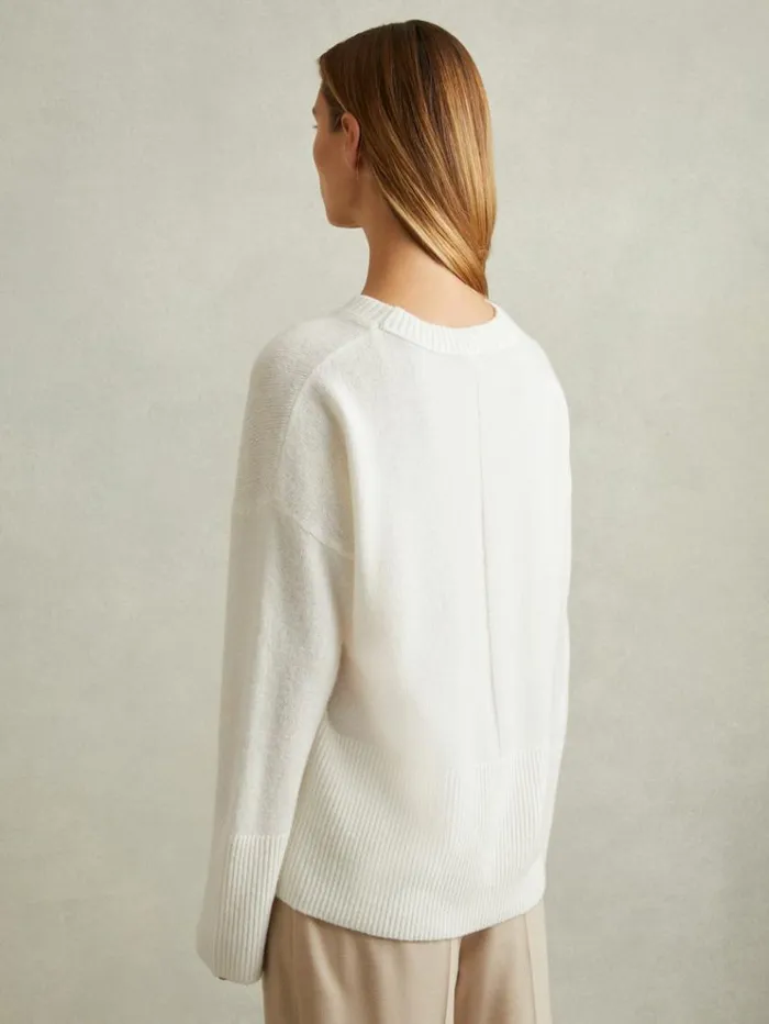 REISS Sweaters Women WoolBlend Crew Neck Jumper Cream