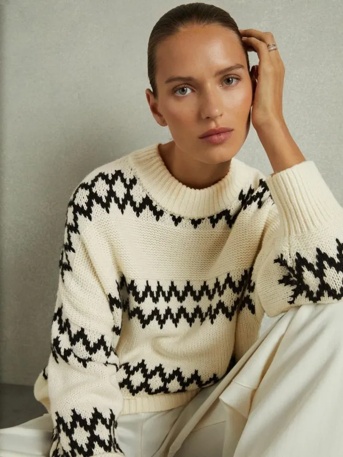 REISS Sweaters Women WoolBlend Fairisle Jumper Creamblack
