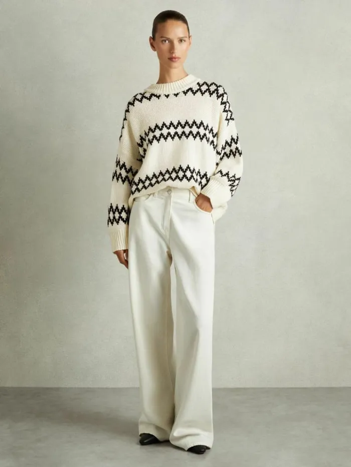 REISS Sweaters Women WoolBlend Fairisle Jumper Creamblack
