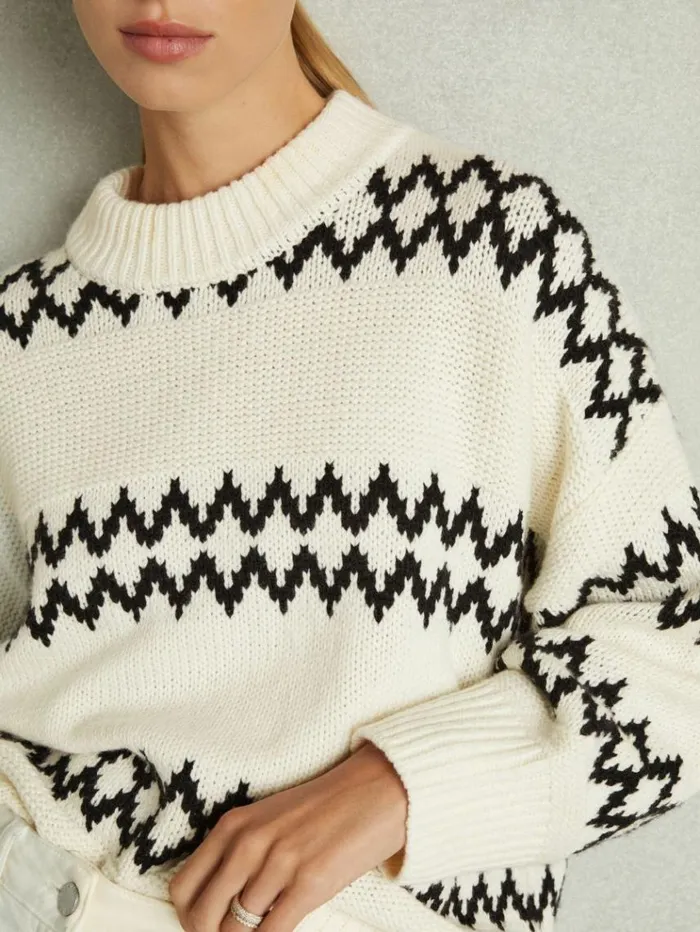 REISS Sweaters Women WoolBlend Fairisle Jumper Creamblack
