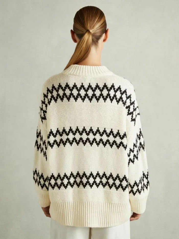 REISS Sweaters Women WoolBlend Fairisle Jumper Creamblack