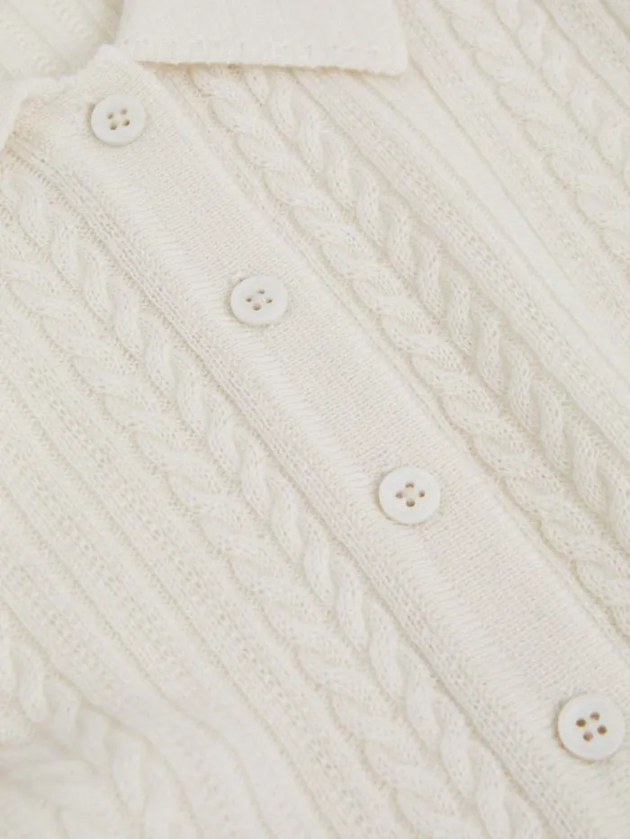 REISS Sweaters Women Wool Cable Knit Polo Neck Jumper Cream