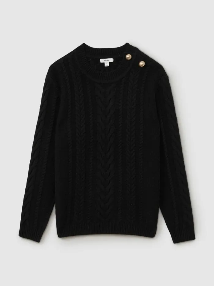 REISS Sweaters Women WoolCashmere Cable Knit Jumper Black