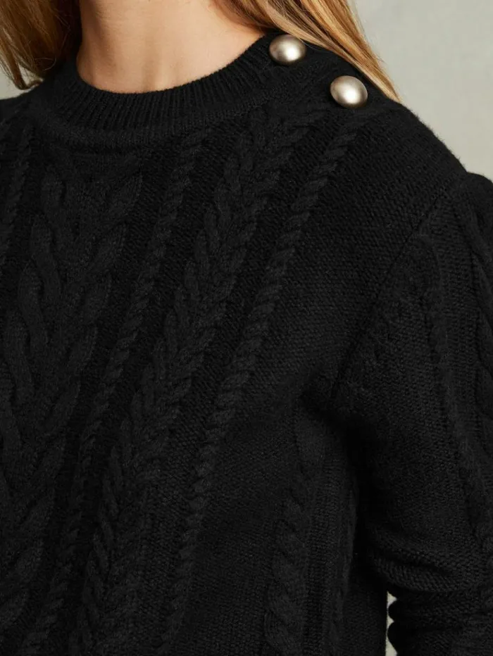 REISS Sweaters Women WoolCashmere Cable Knit Jumper Black