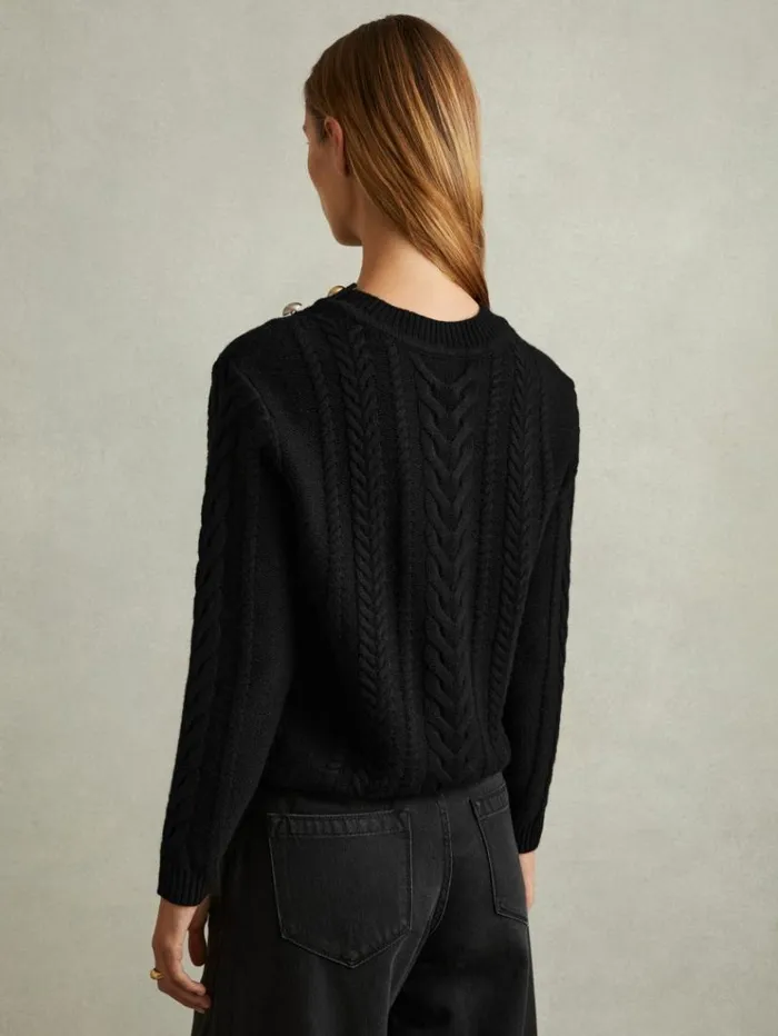 REISS Sweaters Women WoolCashmere Cable Knit Jumper Black
