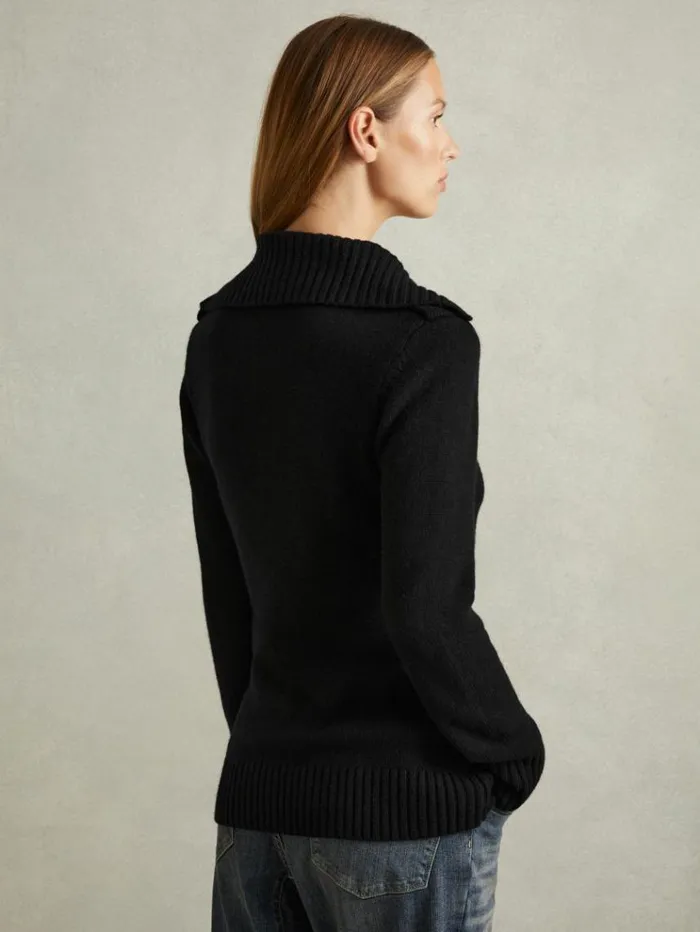 REISS Sweaters Women WoolCashmere Spread Collar Cardigan Black