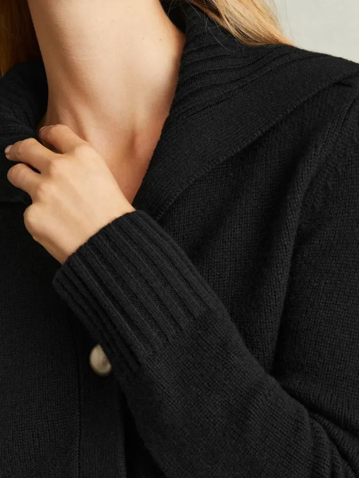 REISS Sweaters Women WoolCashmere Spread Collar Cardigan Black