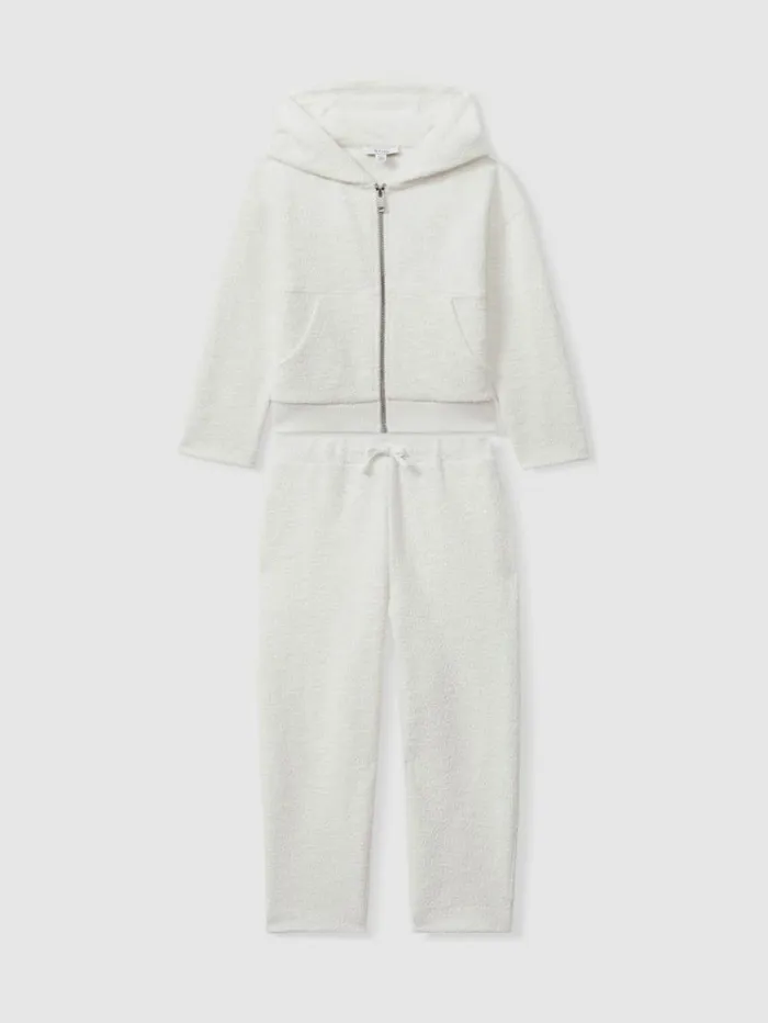 REISS Sweats and Hoodies Children Cotton Blend Boucle Hoodie And Joggers Set Cream