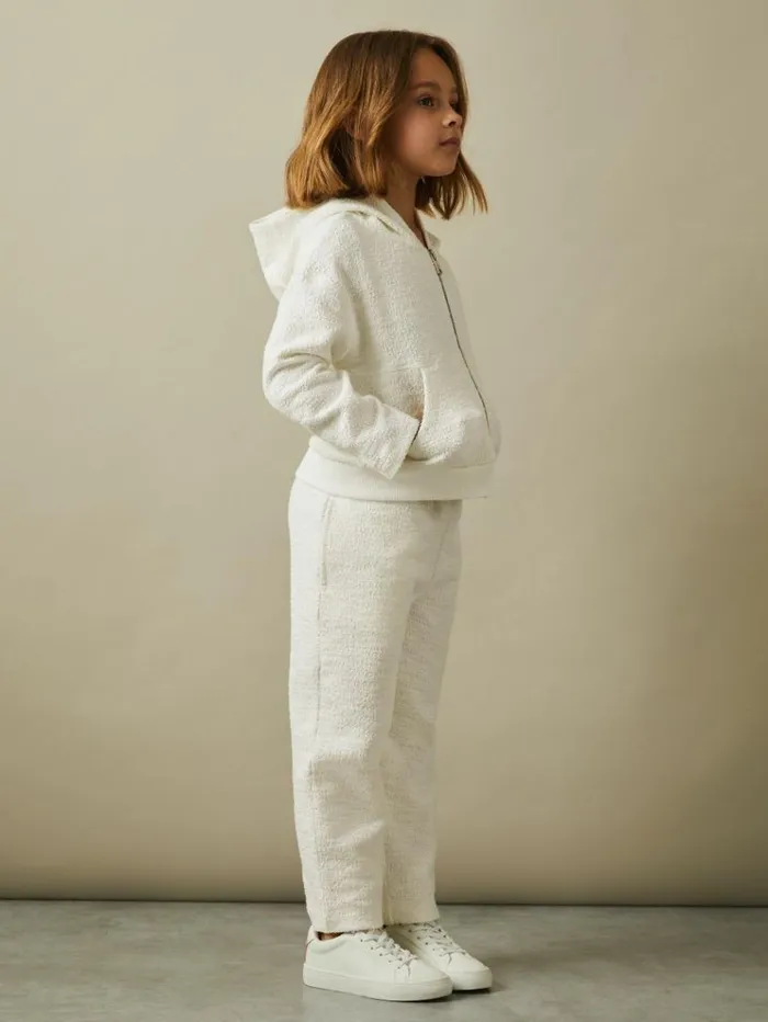 REISS Sweats and Hoodies Children Cotton Blend Boucle Hoodie And Joggers Set Cream