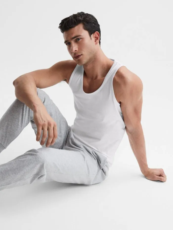 REISS Sweats Hoodies and Joggers Men Cotton Stretch Vest White
