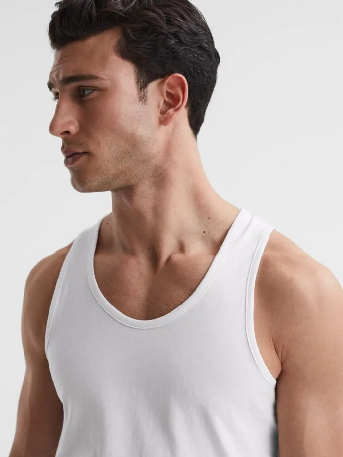 REISS Sweats Hoodies and Joggers Men Cotton Stretch Vest White