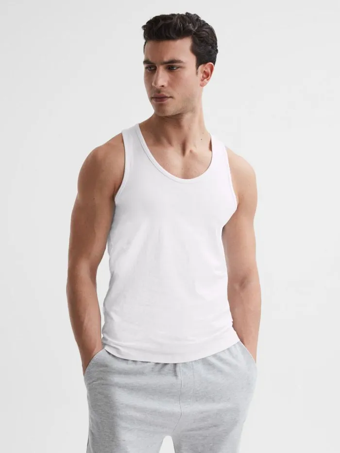 REISS Sweats Hoodies and Joggers Men Cotton Stretch Vest White