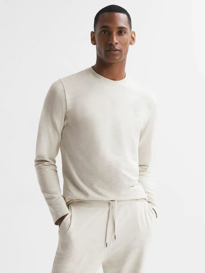 REISS Sweats Hoodies and Joggers Men Crew Neck Fleece Lined Sweatshirt Oatmeal Melange REISS Sweats Hoodies and Joggers Men Crew Neck Fleece Lined Sweatshirt Oatmeal Melange