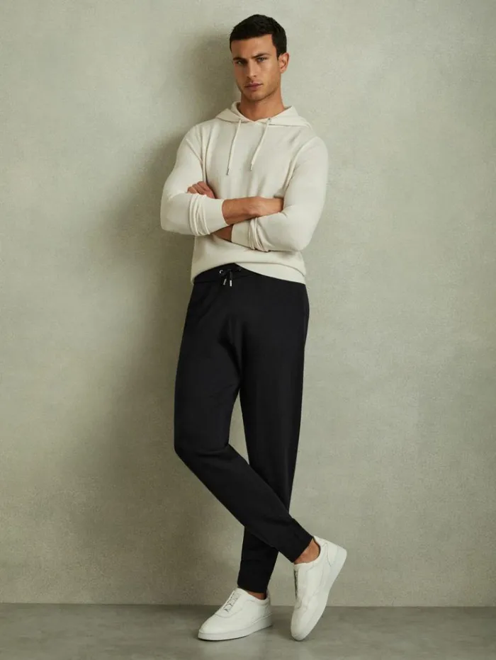 REISS Sweats Hoodies and Joggers Men Merino Wool Blend Drawstring Joggers Navy REISS Sweats Hoodies and Joggers Men Merino Wool Blend Drawstring Joggers Navy