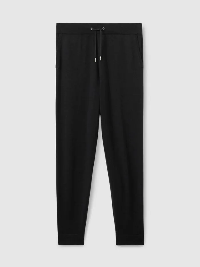 REISS Sweats Hoodies and Joggers Men Merino Wool Blend Drawstring Joggers Navy