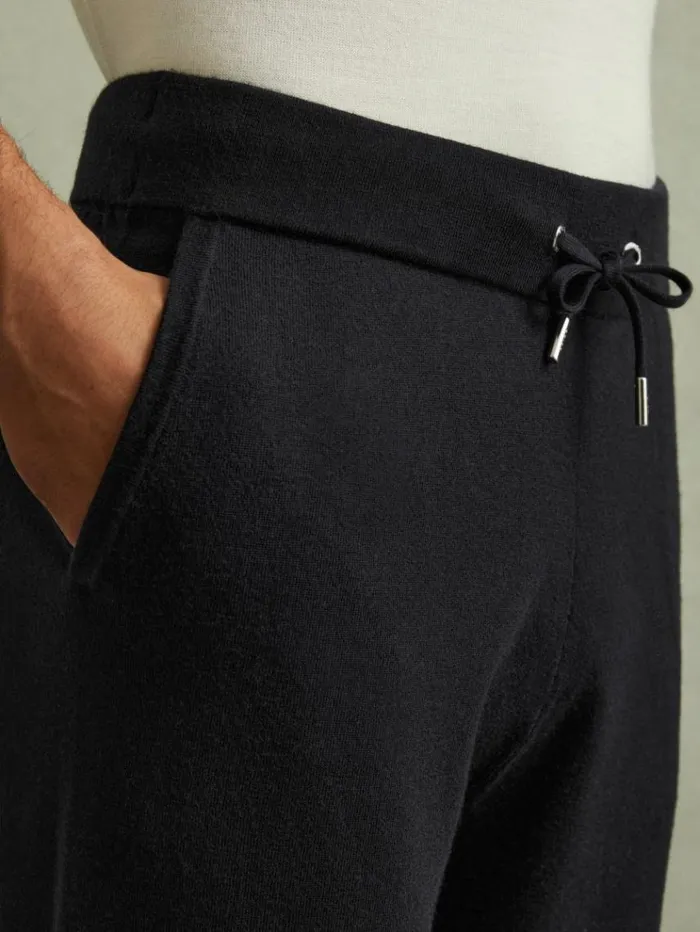 REISS Sweats Hoodies and Joggers Men Merino Wool Blend Drawstring Joggers Navy