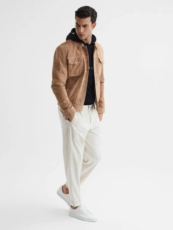 REISS Sweats Hoodies and Joggers Men Merino Wool Drawstring Hoodie Navy