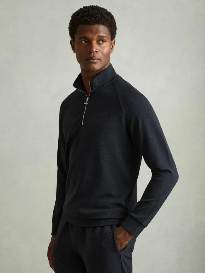 REISS Sweats Hoodies and Joggers Men Textured HalfZip FunnelNeck Sweatshirt Navy REISS Sweats Hoodies and Joggers Men Textured HalfZip FunnelNeck Sweatshirt Navy